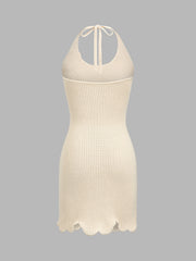 3D Flower Halter Crochet Knit Mini Dress