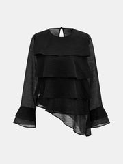 Asymmetric Layered Ruffle Flare Sleeve Blouse