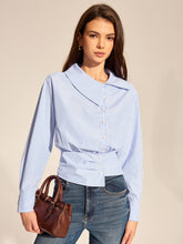 Asymmetrical Collar Striped Long Sleeve Blouse
