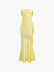 Asymmetrical Lace Strapless Tube Midi Dress