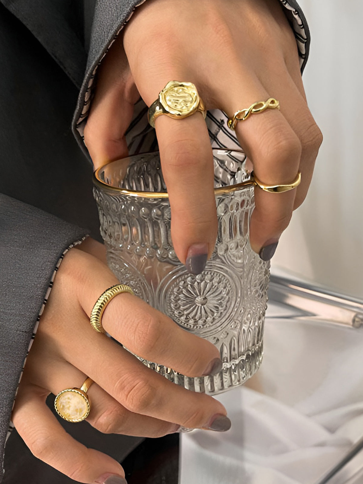 5pcs High-End Golden Hoop Ring