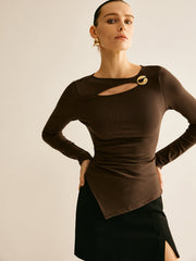 Asymmetrical Cutout Long Sleeve T-Shirt