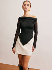 Asymmetric Ruched Semi-Sheer T-Shirt