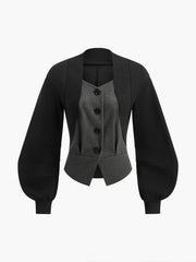 2 in 1 Lantern Sleeve Tweed Jacket