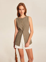 Asymmetric Button Pocket Detail Vest