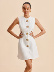 Asymmetrical Button-Up Sleeveless Dress
