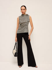 Asymmetric Neck Gingham Button Top