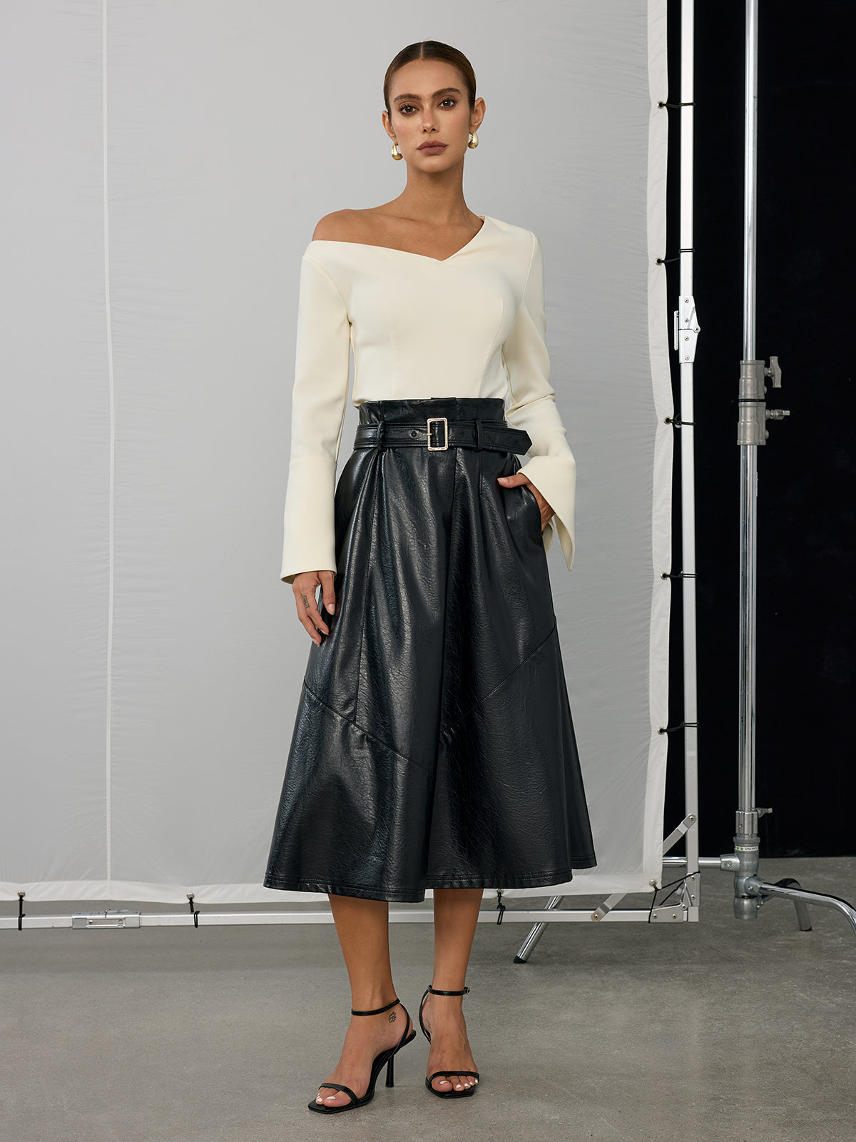 Asymmetric Off-Shoulder Bell-Sleeve Top