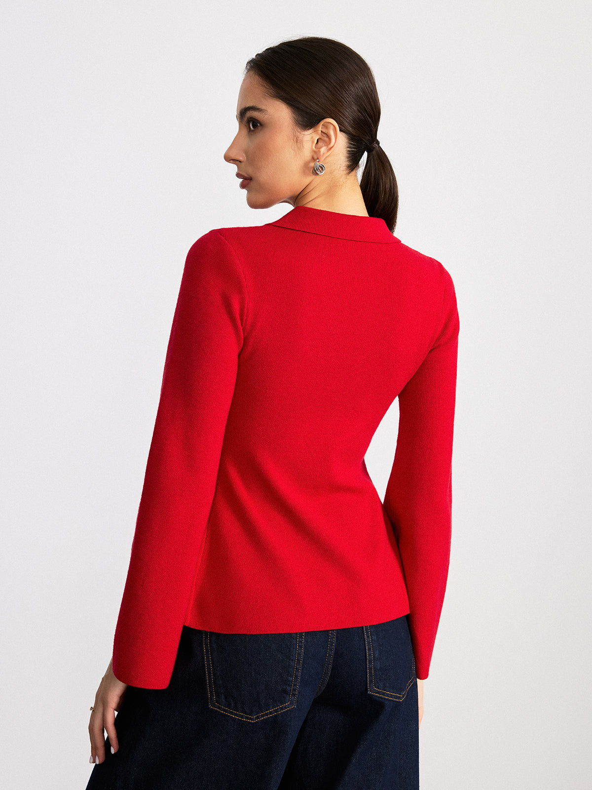 Adjustable Tie Detail Collared Knit Top