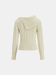 Asymmetric Collar Cable Knit Sweater