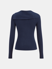 Asymmetric Lapel Button Front Knit Top