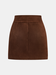 Asymmetric Pleated Suede Effect Mini Skirt
