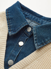 2 in 1 Denim Paneled Knit Top