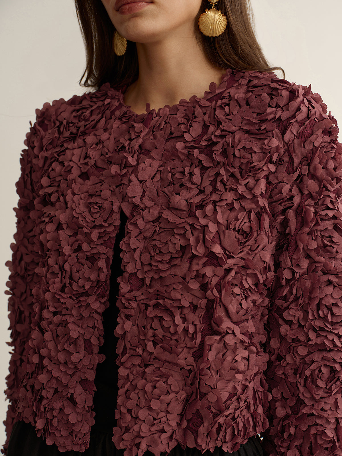 3D Floral Cropped Jacket