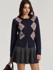 Argyle Jacquard Wool Blend Cardigan