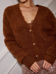 Alpaca Blend V Neck Button Cardigan
