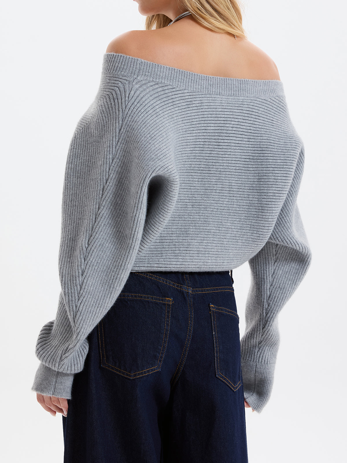 Asymmetric Off-Shoulder Ribbed Sweater