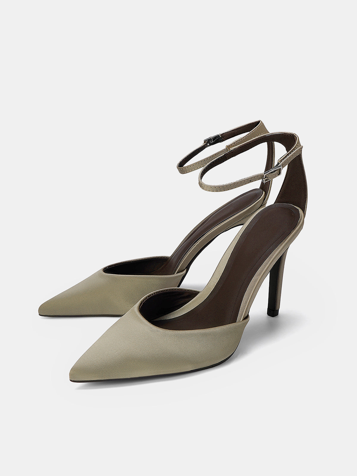 Ankle-Strap Satin Pointed-Toe Pumps