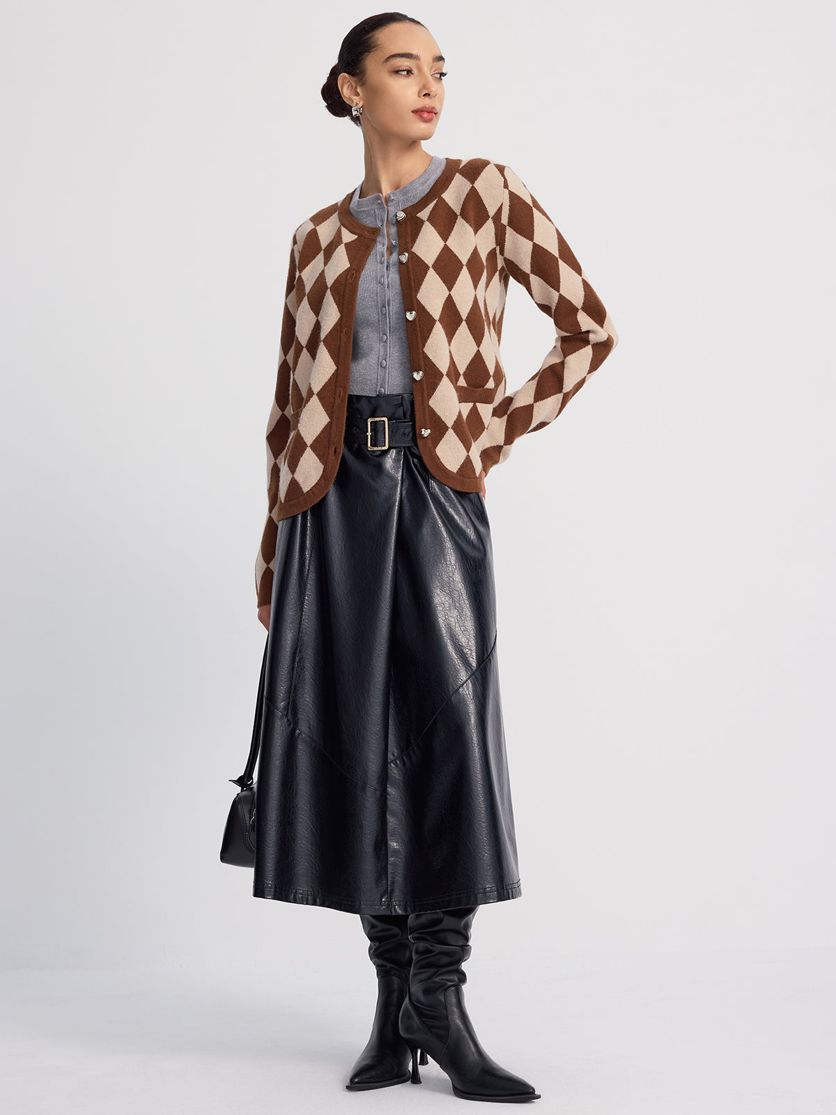Argyle-Patterned Knit Cardigan
