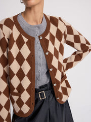 Argyle-Patterned Knit Cardigan