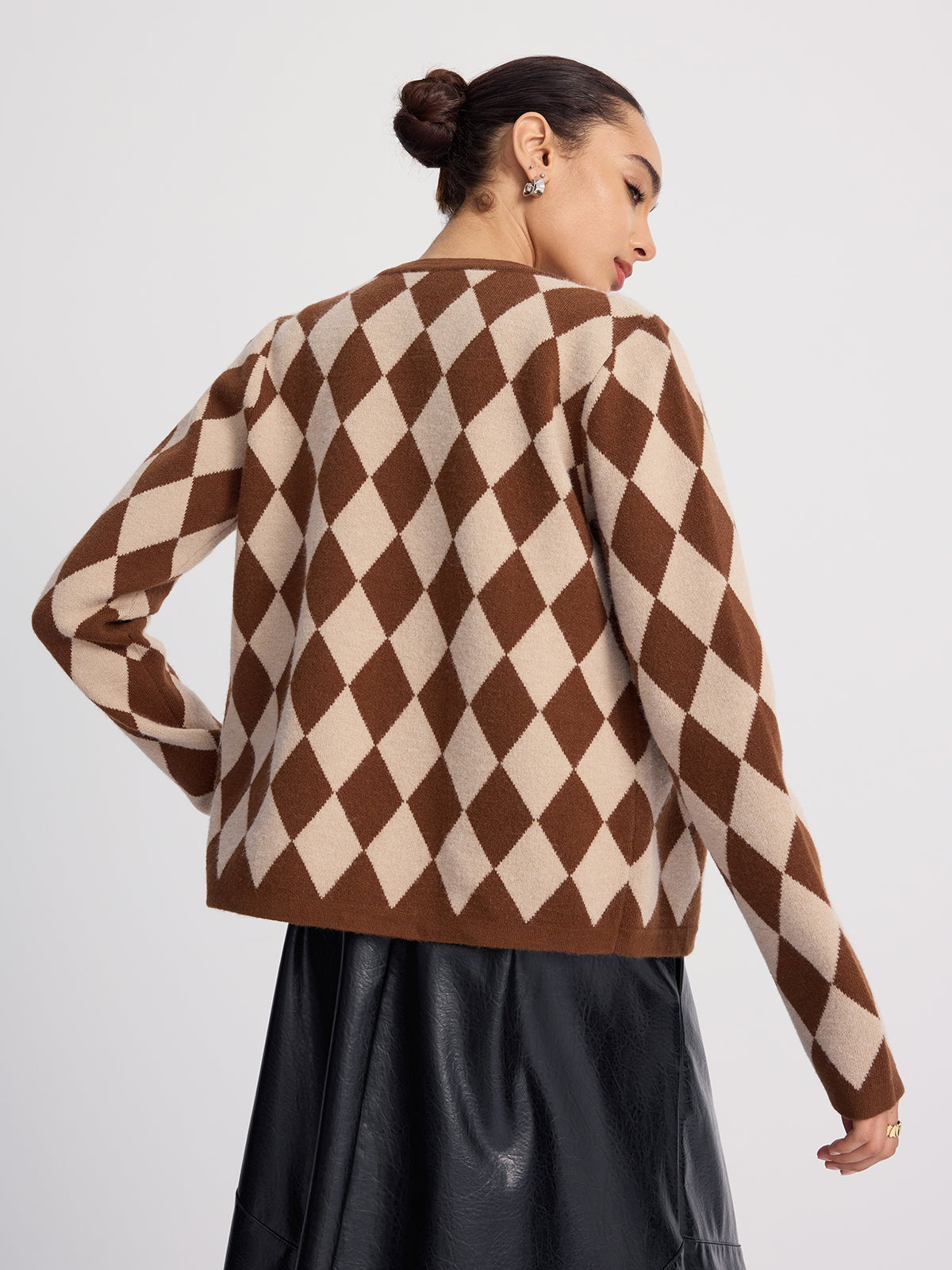 Argyle-Patterned Knit Cardigan