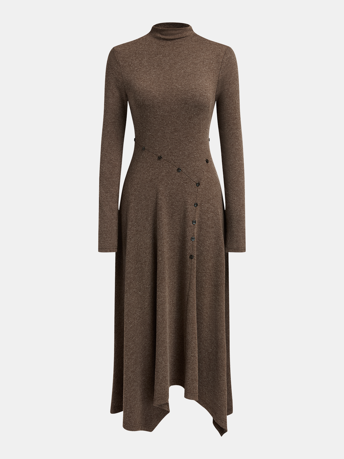 Asymmetric Button-Detail Dress