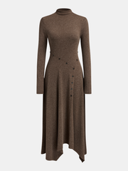 Asymmetric Button-Detail Dress