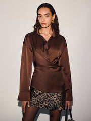 Asymmetric Wrap Satin Shirt
