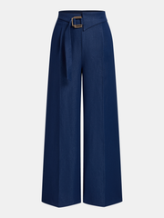 Asymmetrical Buckle-Belt Straight-Leg Pants