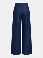Asymmetrical Buckle-Belt Straight-Leg Pants