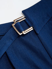 Asymmetrical Buckle-Belt Straight-Leg Pants