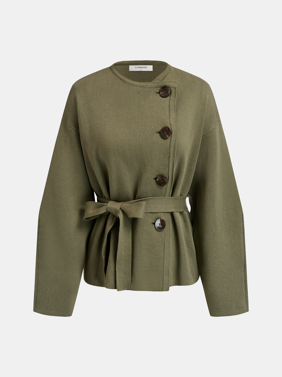 Asymmetric Button Belted Knit Jacket