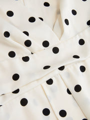 Asymmetric Hem Polka Dot V-Neck Blouse