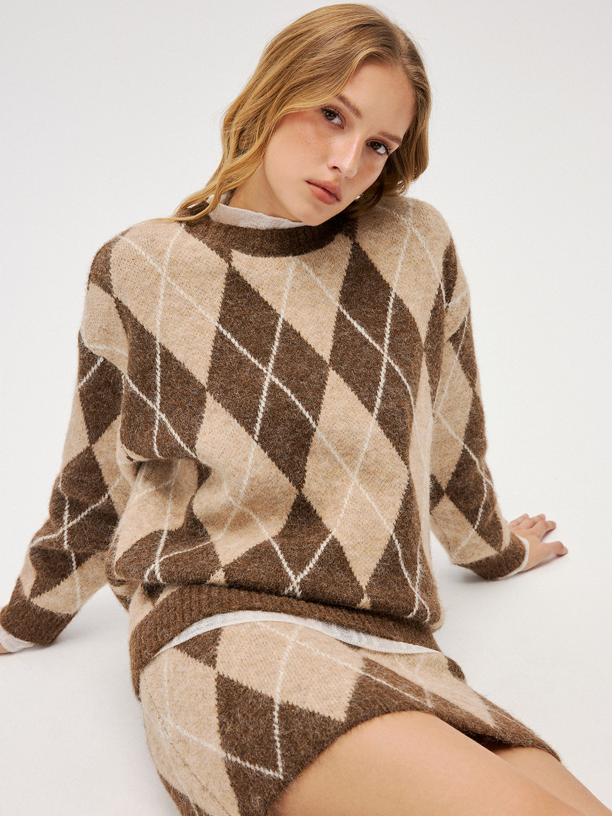 Argyle Knit Sweater & Mini Skirt Set