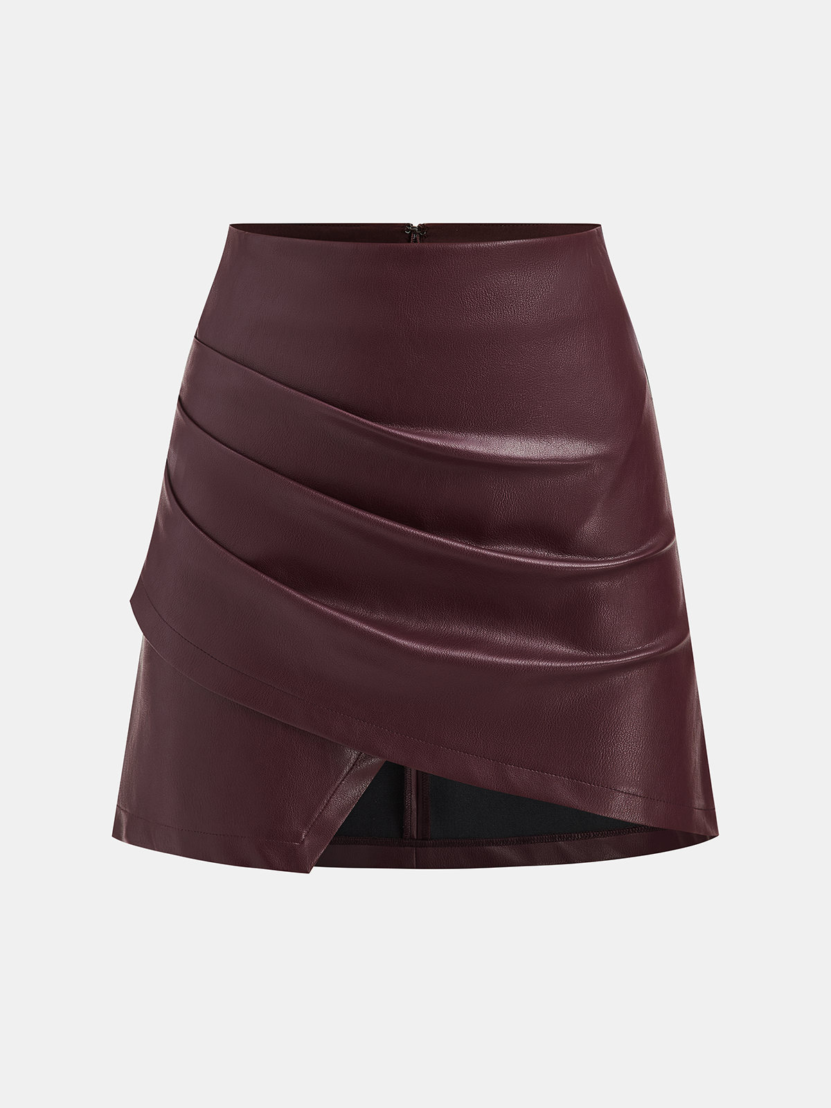 Asymmetric Ruched Faux Leather Mini Skirt