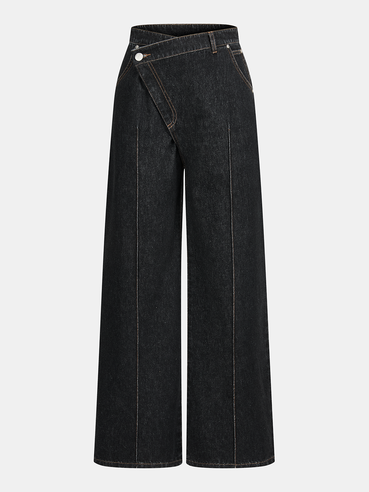 Asymmetric Denim Mid-Waist Straight -Leg Jeans