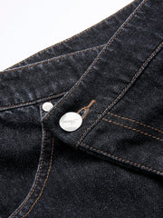 Asymmetric Denim Mid-Waist Straight -Leg Jeans