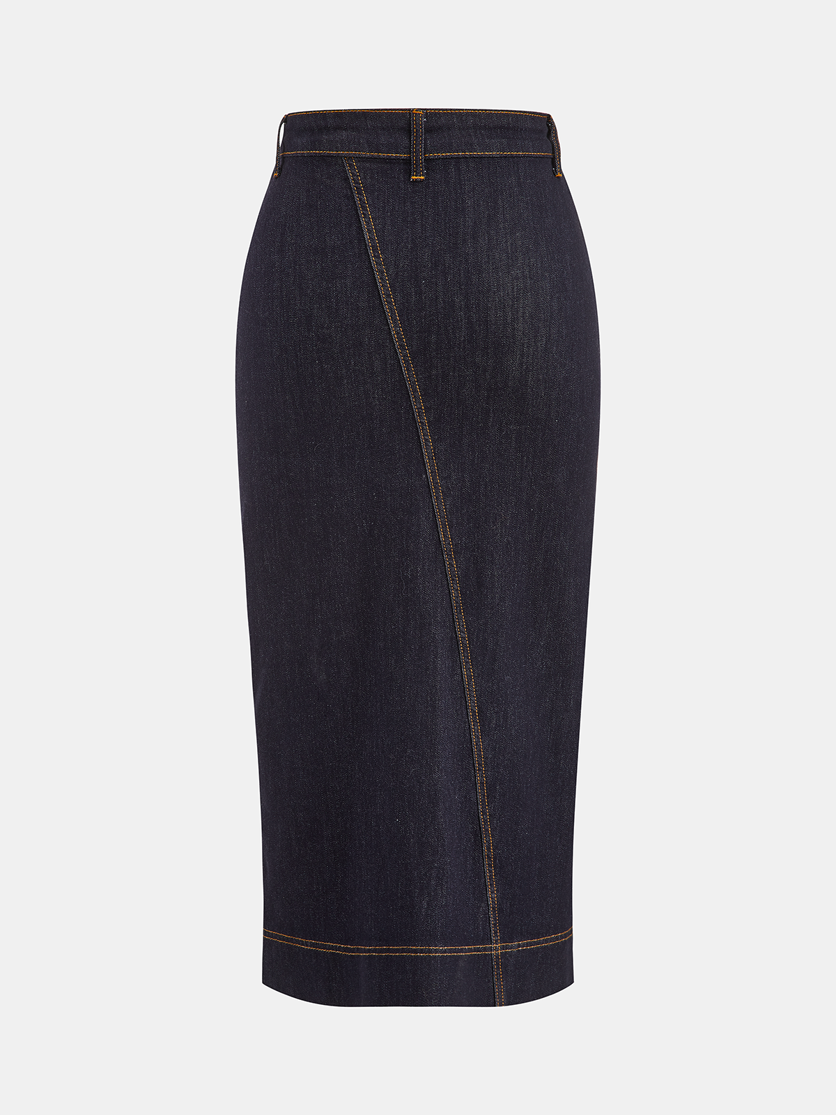Asymmetric Slit Denim Midi Skirt