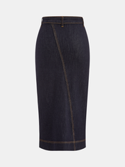 Asymmetric Slit Denim Midi Skirt