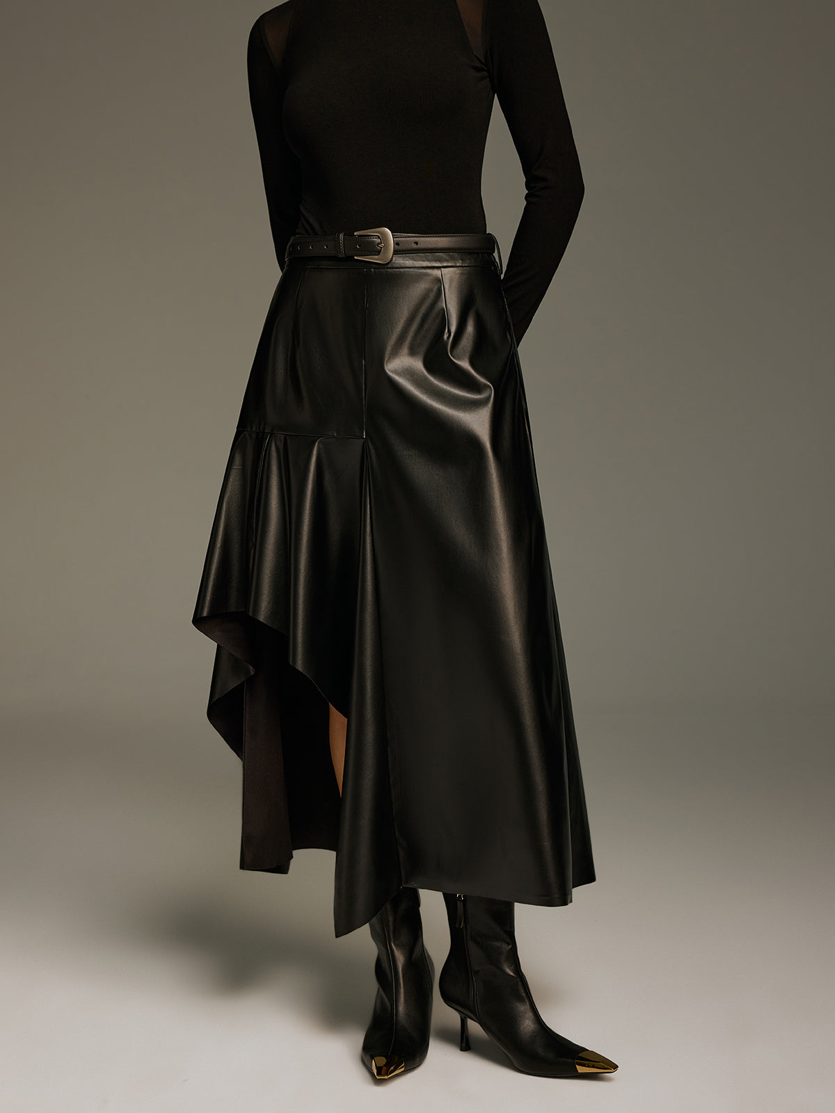 Asymmetric Faux Leather Skirt without Belt