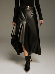 Asymmetric Faux Leather Skirt without Belt
