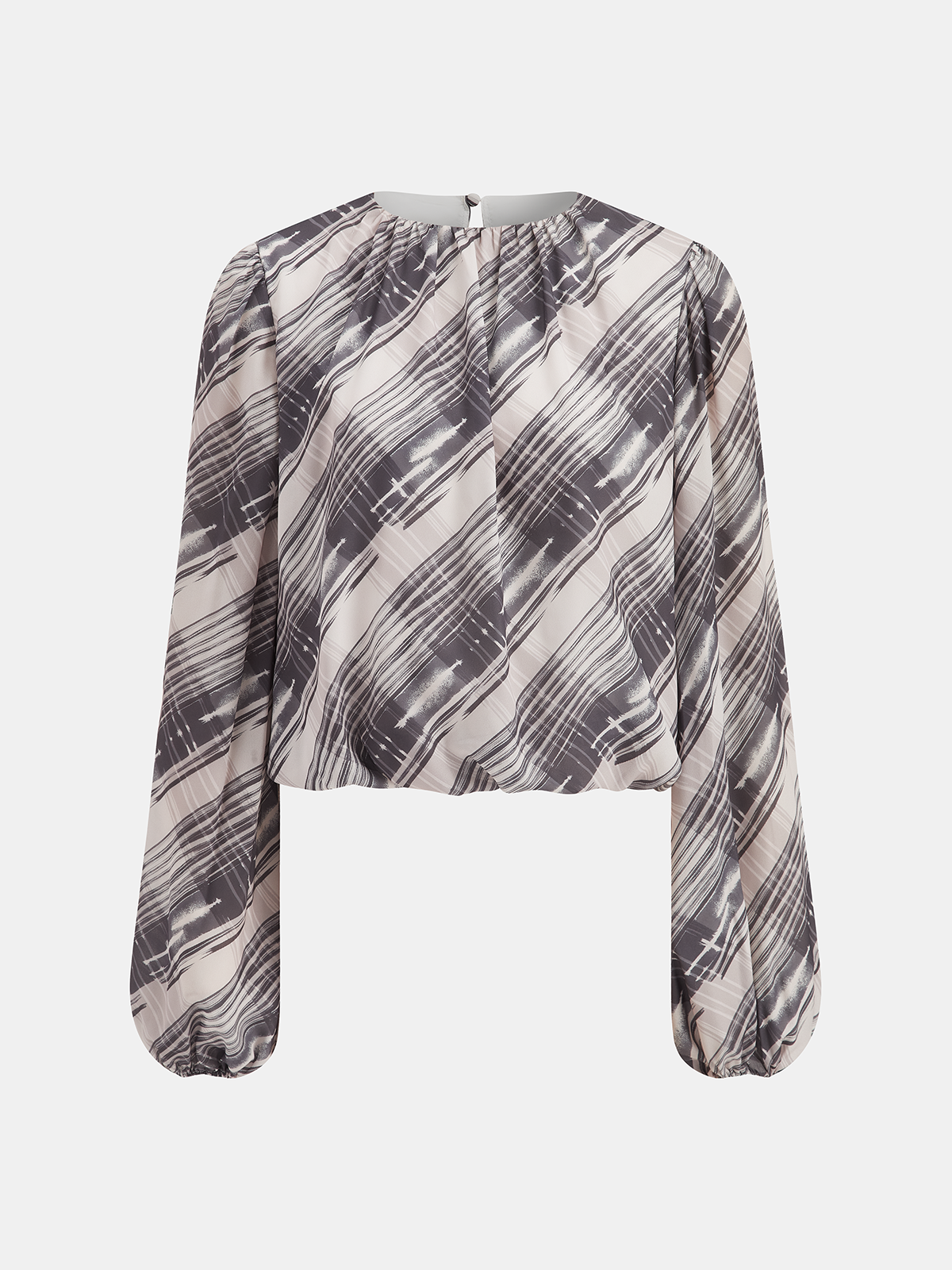 Abstract Striped Puff-Sleeve Blouse