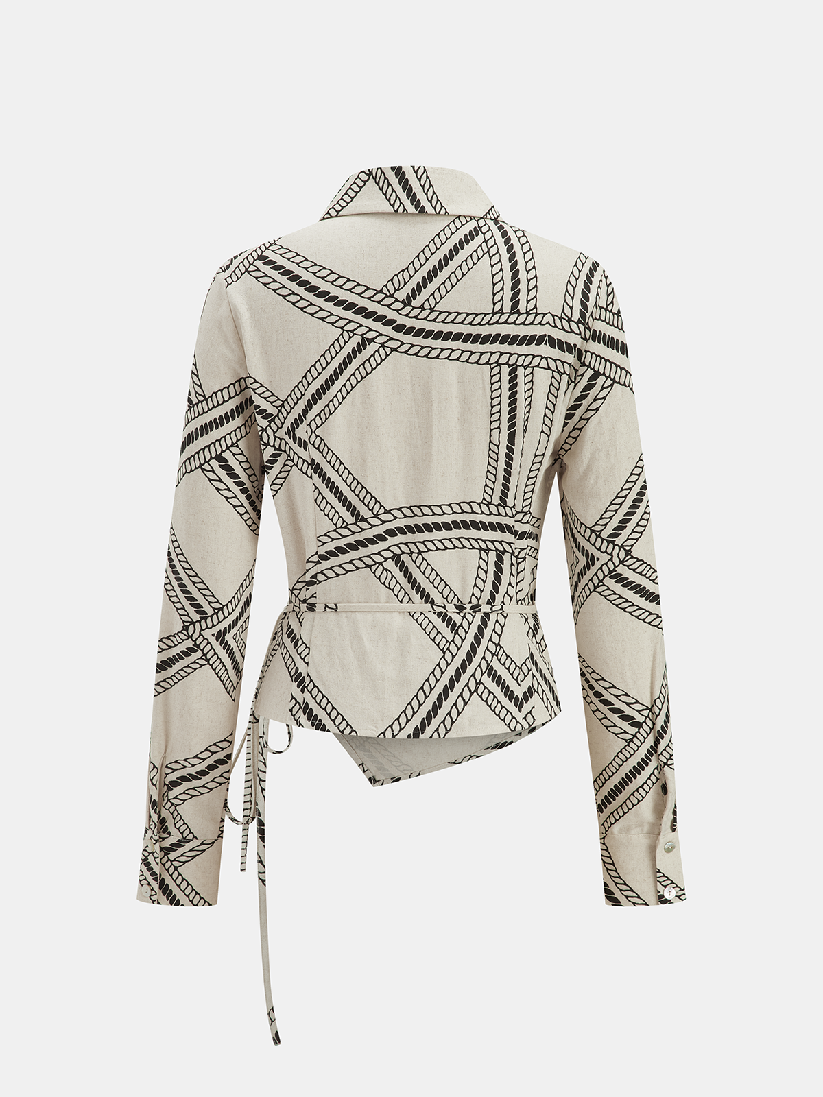 Abstract-Print Wrap-Tie Long-Sleeve Shirt