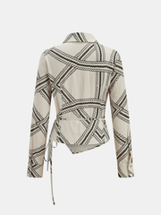 Abstract-Print Wrap-Tie Long-Sleeve Shirt
