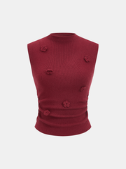 3D Floral Sleeveless Mock Neck Top