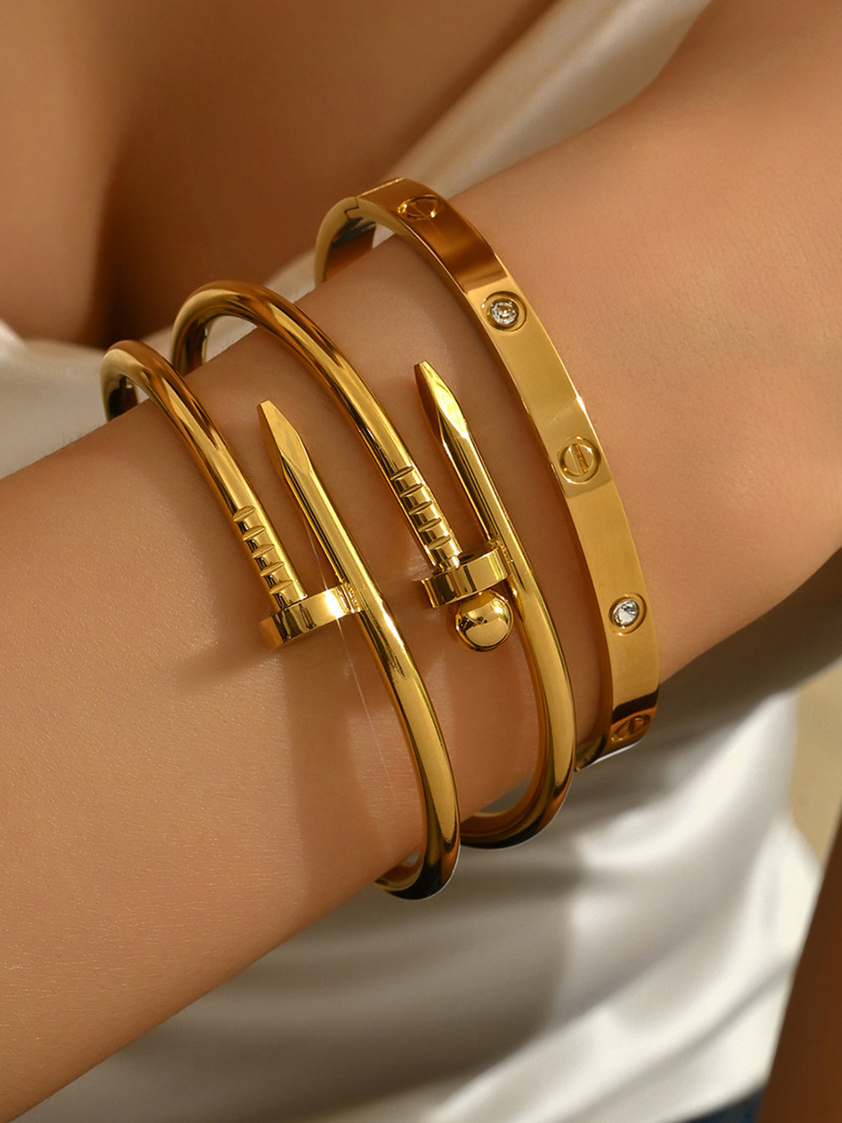 3pcs Screw & Nail Statement Bracelet