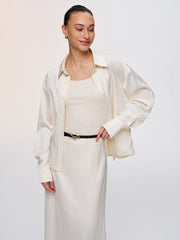 3-Piece Tank Top Satin Shirt Midi Skirt Set
