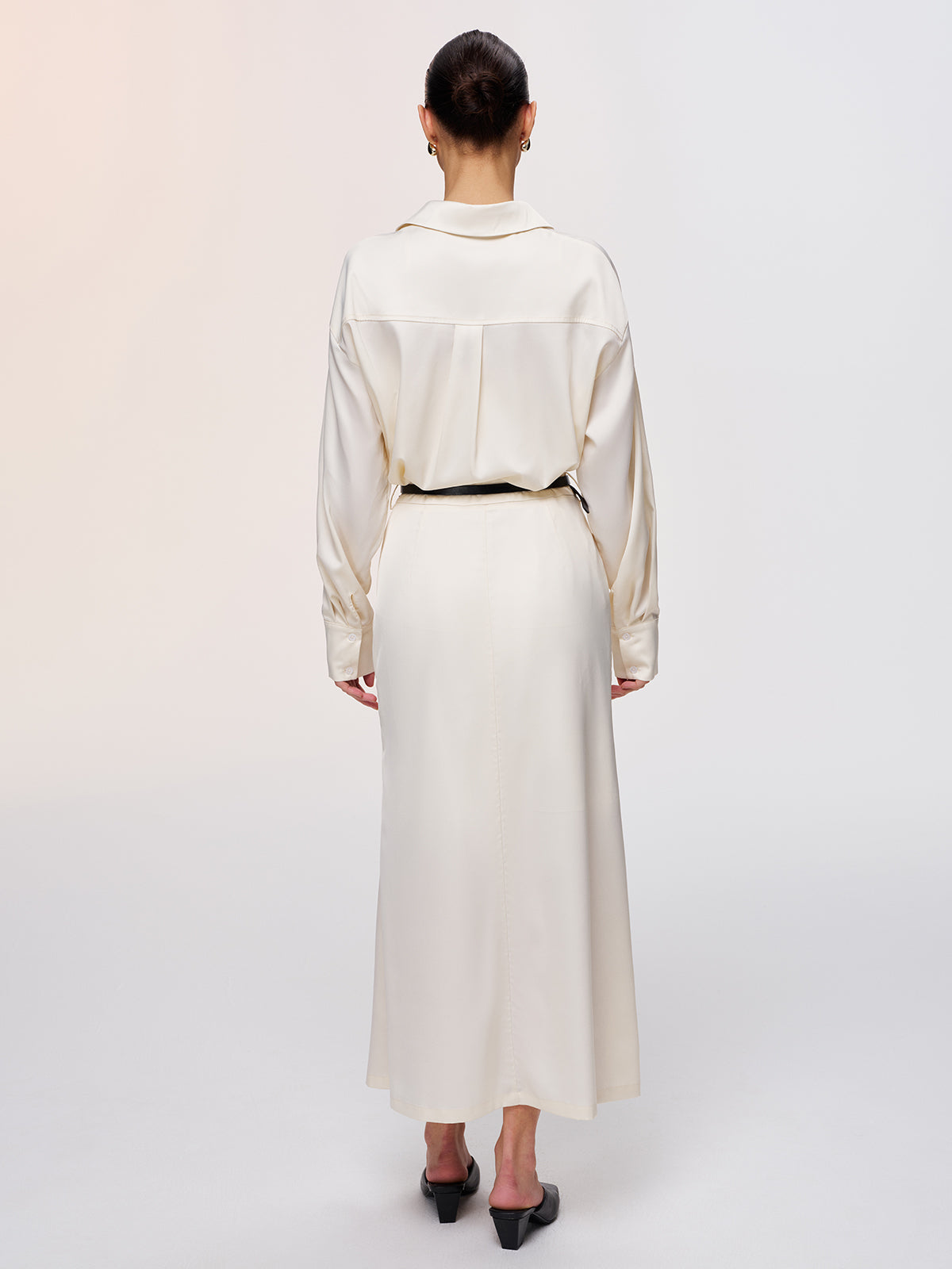 3-Piece Tank Top Satin Shirt Midi Skirt Set