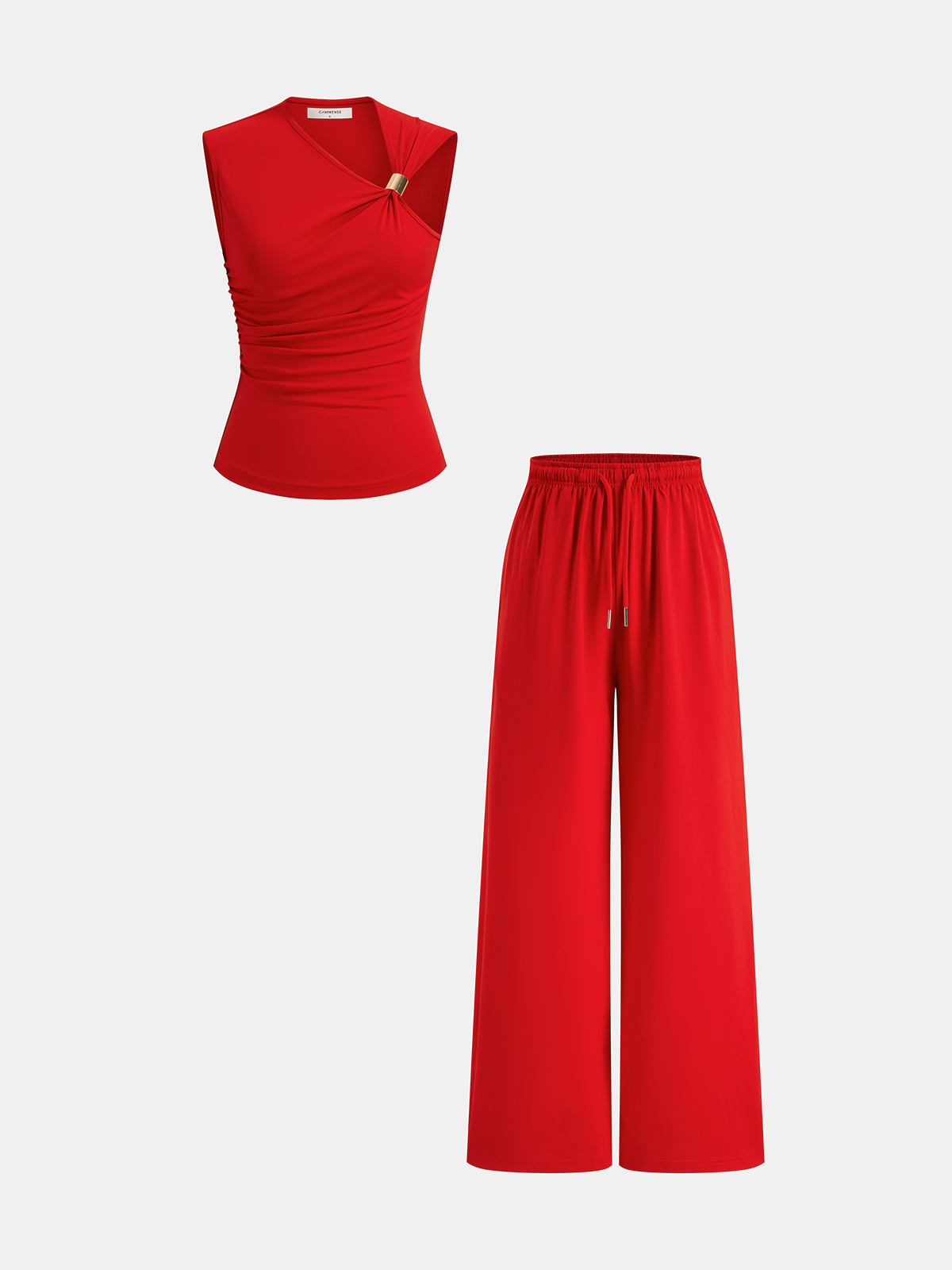 Asymmetric Ruched Top & Drawstring Pants Set