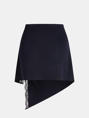 Asymmetrical Lace Trim Satin Mini Skirt